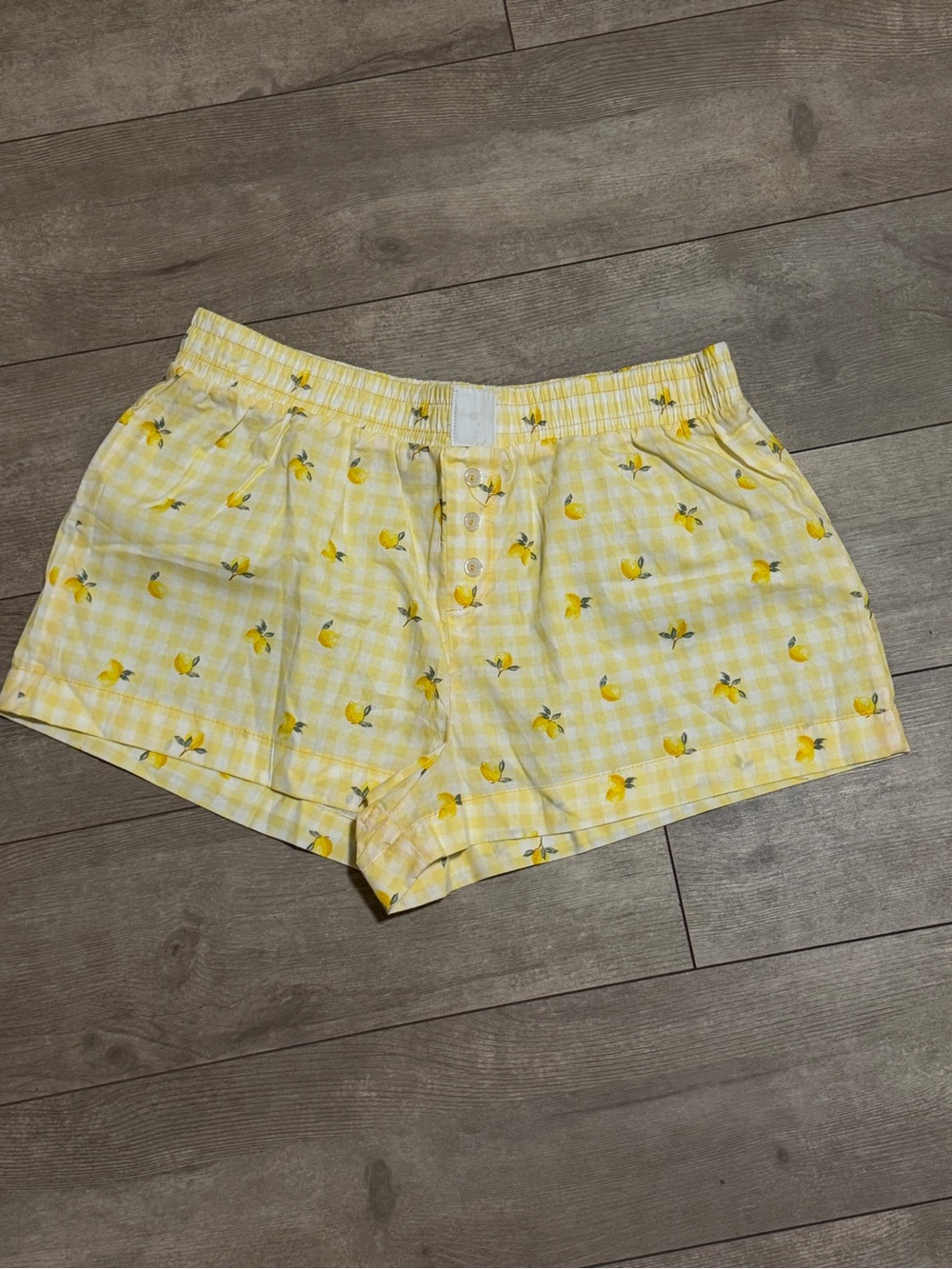 High-Waist Yellow Gingham Shorts with Lemon Print